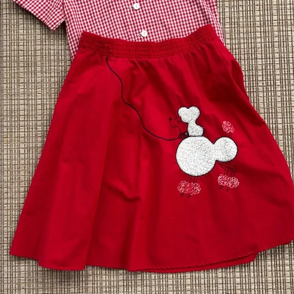Girls Poodle Skirt Gingham Checked Shirt Set, Size 8, Vintage, Made in USA - Picture 3 of 10